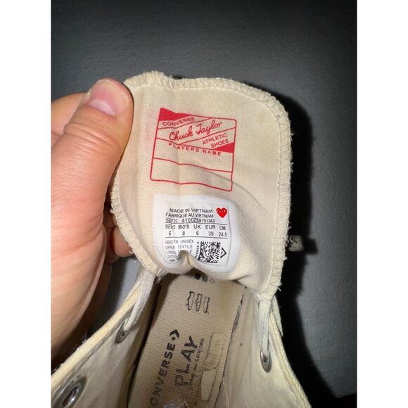 Comme Des Garcons Play X Converse Chuck Taylor All Star HighTop Sneakers Beige 8 - Picture 9 of 13